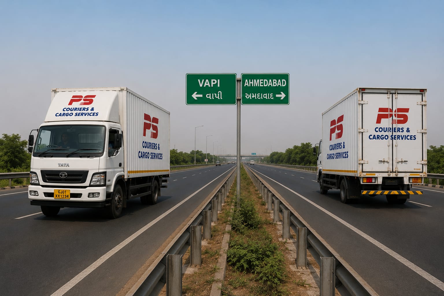 PS Couriers trucks running the Ahmedabad and Vapi routes